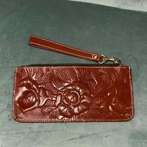 Patricia Nash Tan Floral Embossed Wristlet
